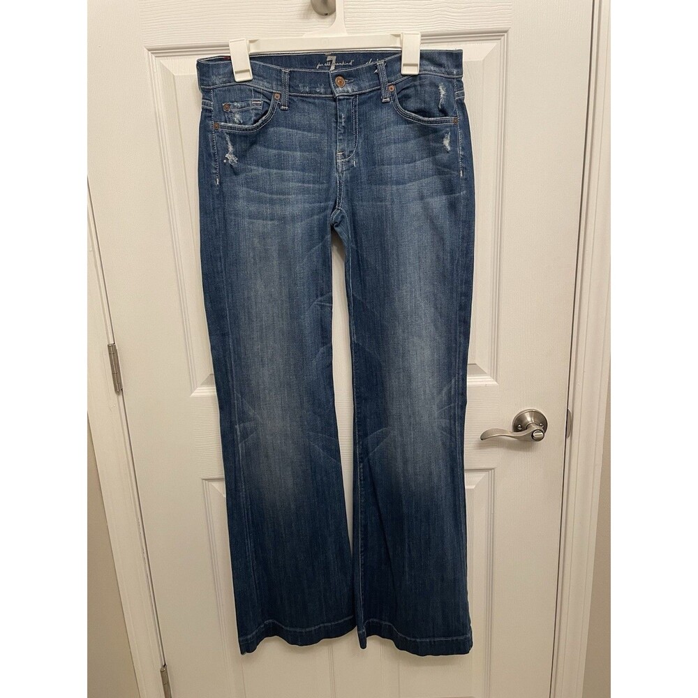 7 For All Mankind Dojo Jeans Womens 30 Trouser Flare Distressed Rhinestones